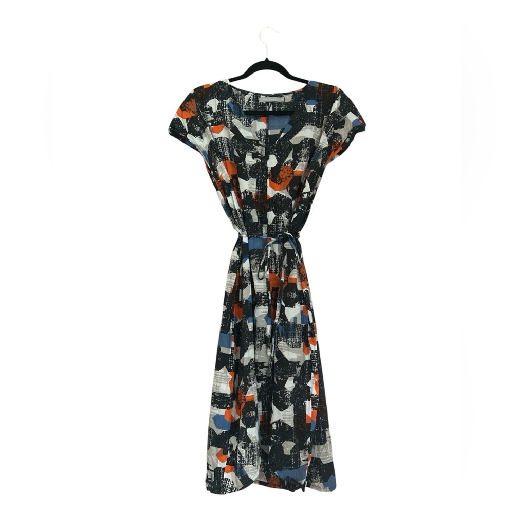 Two Danes Abstract Print V-Neck High Low Hem Pockets Drawstring Waistband Size M